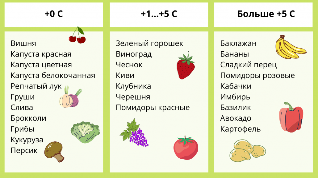 Таблица оптимальной температуры хранения для фруктов и овощей